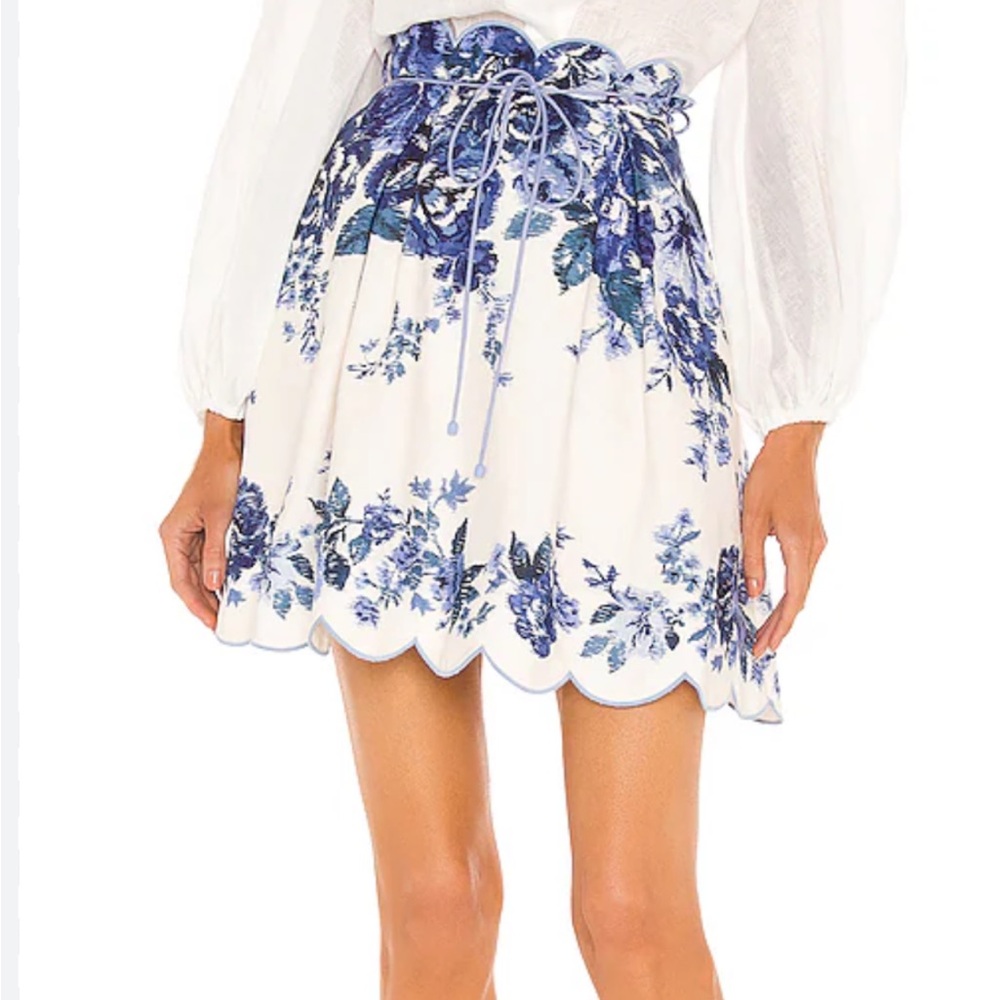 ZIMMERMANN Aliane Scallop Skirt in Blue Floral ✨NWT